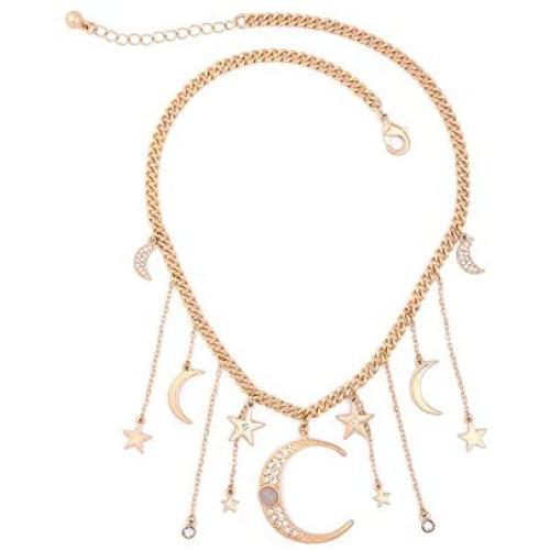 AILUOR Fashion Bohemia Crystal Crescent Moon&Star Necklaces Tassel Pendants Unique Retro Gold Color Delicate Long Sweater Chain Necklace Accessories Jewelry for Women Girl