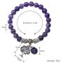 Jovivi 8MM Purple Amethyst Natural Gemstone Tree of Life Lucky Charm Stretch Bracelet