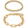CLASSYZINT Gold Bracelets for Women 18k Gold Filled Plated Adjustable Gold Beaded Ball Paper Clip Cuban Link Chain Bracelet Chunky Layered Stackable Elastic Bracelet Set