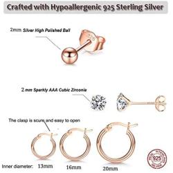 GULICX 3 Pairs Sterling Silver Small Hoop Stud Earrings Hypoallergenic Huggie Hinged Unisex Sleeper Hoops Earrings, Tiny Cartilage CZ Ball Earrings Piercing Jewellery for Women Girls