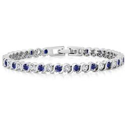 Gem Stone King Stunning Round White Cubic Zirconia and Simulated Blue Sapphire Tennis Bracelet