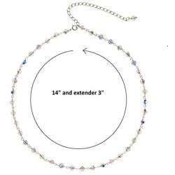Aurora Borealis 4 MM Choker Necklace Made with Swarovski Crystals, 14'' + 3'' extender