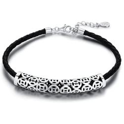 SA SILVERAGE 925 Sterling Silver Ancient Coins Bracelets for Women Leather Warp Bracelet