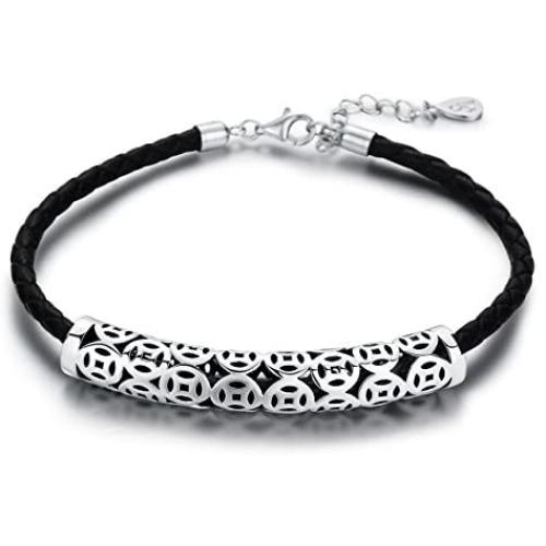 SA SILVERAGE 925 Sterling Silver Ancient Coins Bracelets for Women Leather Warp Bracelet