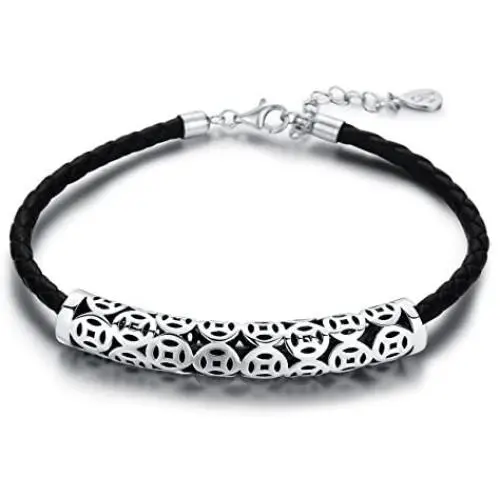SA SILVERAGE 925 Sterling Silver Ancient Coins Bracelets for Women Leather Warp Bracelet SA SILVERAGE 925 Sterling Silver Ancient Coins Bracelets for Women Leather Warp Bracelet