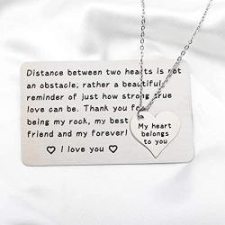 FUSTMW Engraved Wallet Inserts Card Long Distance Couples Gif Metal Wallet Insert Necklace Couple Matching Set Gif Deployment Gif for Him Her