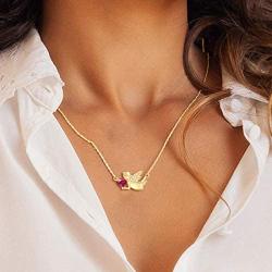 Agvana 14K Solid Gold Natural Garnet Necklace Angel Wings Heart Dainty Pendant Necklaces Fine Jewelry Anniversary Birthday Gifts for Women Girls Wife Mom Grandma Daughter Her Yourself, 16+2 Inch