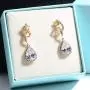 Womens Cubic Zirconia Bridal Earring - Elegant Gold Plated Teardrop Cluster Floral Leaf CZ Crystal Rhinestone Wedding Earring for Bride