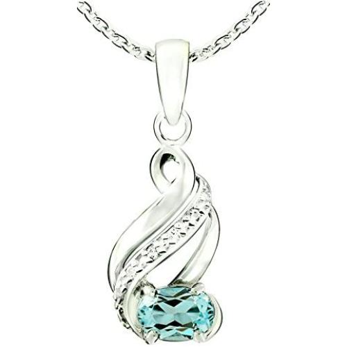 RB Gems Sterling Silver 925 Pendant Necklace Genuine Gemstone Oval 7x5 mm, Rhodium-Plated Finish, Sliding