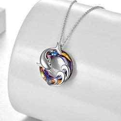 ONEFINITY 925 Sterling Silver Dolphin Necklaces Crystal Dolphin Pendant Ocean Wave Jewelry for Women Girls Gifts