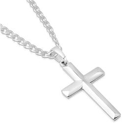 XP Jewelry Mens Sterling Silver Cross Pendant Curb Link Chain Necklace Italian Made - Choose Width and Length