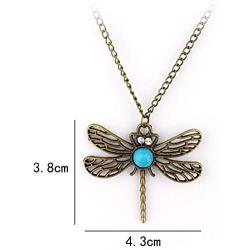 JinYu 4 Pcs Vintage Art Deco Style Bronze Tone Hollow Owl,Turtle, Angel Wingsand Dragonfly Pendant with Turquoise Crystal Eye Inset Necklace Long Chain Necklace Sweater Necklace with Box