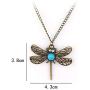 JinYu 4 Pcs Vintage Art Deco Style Bronze Tone Hollow Owl,Turtle, Angel Wingsand Dragonfly Pendant with Turquoise Crystal Eye Inset Necklace Long Chain Necklace Sweater Necklace with Box