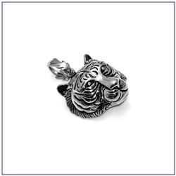 Fusamk Punk Rock Titanium Steel Animal Tiger Head Pendant Chain Necklace