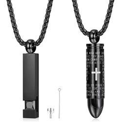 LOYALLOOK 2PCS Cremation Urn Necklace for Ashes Memorial CZ Skull Pendant Necklaces Black Stainless Steel Ashes Necklace Keepsakes Jewelry