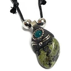 Mia Jewel Shop Tumbled Healing Gemstone Pendant Round Chrysocolla Stone Adjustable Necklace