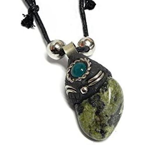Mia Jewel Shop Tumbled Healing Gemstone Pendant Round Chrysocolla Stone Adjustable Necklace
