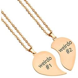 wavvter Weirdo Necklace for 2,Engraved Necklace Split Heart Pendant Necklace Set Best Gift for Best Friends, Him or Her