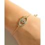 LESLIE BOULES 18K Gold Plated Evil Eye Bracelet for Women Adjustable Chain