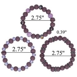 Coiris 3 Pcs/Set Purple Pattern Wooden Beads Stretch Bracelets for Girls Women Jewelry (BR1119-Purple)
