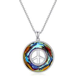 925 Sterling Silver Peace Sign Pendant Necklace for Women, Made with Circle Austrian Crystal