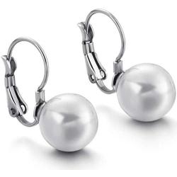 Stainless Steel Faux Pearl Simple Plain Drop Earrings