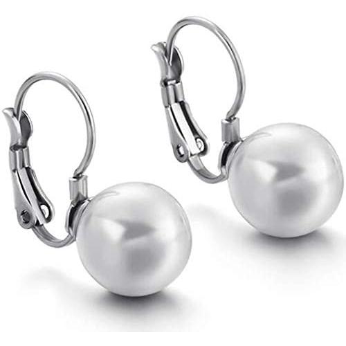 Stainless Steel Faux Pearl Simple Plain Drop Earrings