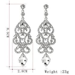 Big Vintage Diamond Mounted Silver Flower Teardrop Stunning Dangle Drop Chandelier Earrings for Women Girls