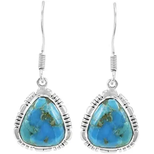 Turquoise Earrings in 925 Sterling Silver & Genuine Gemstones