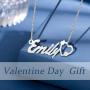 QeenseKc Love Heart Name Necklace Personlized Initial Stainless Steel Pendant Jewelry for Women 2mm Wide Cuban Link Chain