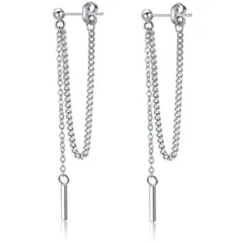 SLUYNZ 925 Sterling Silver Bar Dangle Earrings for Women Teen Girls Threader Earrings Chain