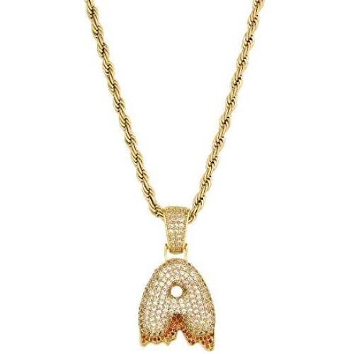 Plumiss Initial Letter Pendant Necklace Mens Womens Capital Letter A-Z 14K Gold Long Necklace