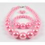 Shineland Simple Large Big Simulated Pearl Statement Necklace Bracelet and Earrings Jewelry Set (Pink)