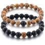 Hippie Love Couples Bracelets, Long Distance Relationship Gifts, Jasper and Black Onyx Stone, His Hers Beaded Friendship Bracelet, 2 Piece Set for Men Women Best Friends