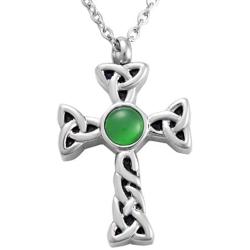 Cross Urn Necklace for Ashes Stainless Steel Keepsake Memorial Cremation Pendant with Cat Eye Stone Free 20 Inch Chain+Fill Kit