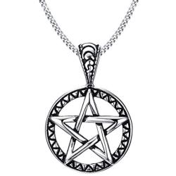 HUANIAN Stainless Steel Pentagram Pendant Necklace for Men Women Wiccan Jewelry