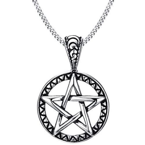 HUANIAN Stainless Steel Pentagram Pendant Necklace for Men Women Wiccan Jewelry