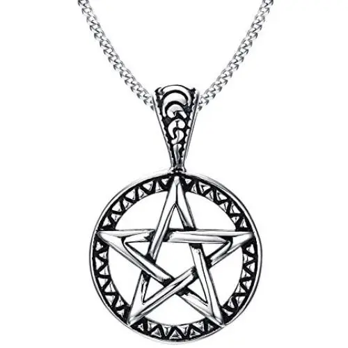 HUANIAN Stainless Steel Pentagram Pendant Necklace for Men Women Wiccan Jewelry HUANIAN Stainless Steel Pentagram Pendant Necklace for Men Women Wiccan Jewelry