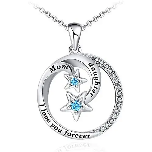 C&U 925 Sterling Silver for Mom Necklace Star Necklace I Love You Forever Pendant Necklace Jewelry Gifts for Women Mom Daughter Wife Girls