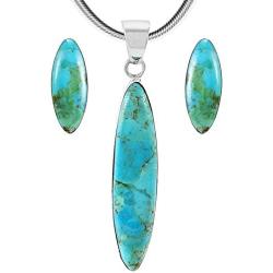 925 Sterling Silver Matching Pendant & Earrings Set Genuine Gemstones 20'' Necklace