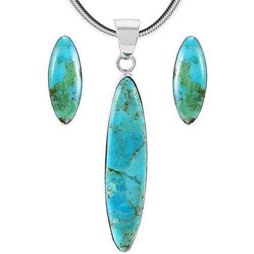 925 Sterling Silver Matching Pendant & Earrings Set Genuine Gemstones 20'' Necklace