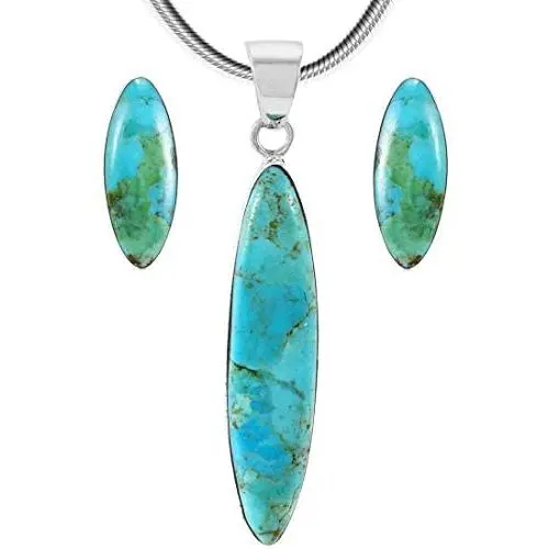 925 Sterling Silver Matching Pendant & Earrings Set Genuine Gemstones 20'' Necklace 925 Sterling Silver Matching Pendant & Earrings Set Genuine Gemstones 20'' Necklace