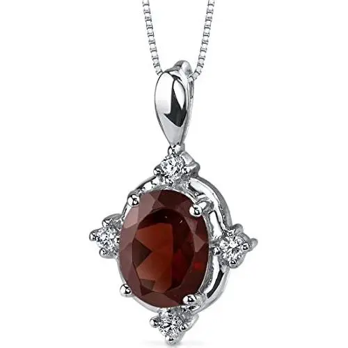 Peora Garnet Pendant Sterling Silver 2.25 Carats CZ Accents Peora Garnet Pendant Sterling Silver 2.25 Carats CZ Accents