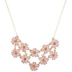 LUX ACCESSORIES Gold Tone Pink Stone Cluster Floral Flower Statement Necklace