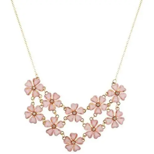 LUX ACCESSORIES Gold Tone Pink Stone Cluster Floral Flower Statement Necklace LUX ACCESSORIES Gold Tone Pink Stone Cluster Floral Flower Statement Necklace
