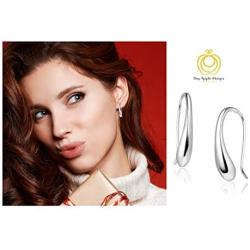 Big Apple Hoops - High Polish Sterling Silver Classic Hollow Puffed Teardrop Threader Dangle Earrings Made from Genuine Solid 925 Sterling Silver in 3 Color Silver, Gold, Rose for Men, Teens, Women