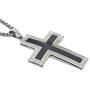 Mens Carbon Fiber Cross Pendant in Stainless Steel