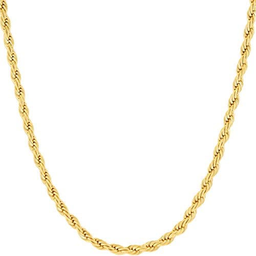 LIFETIME JEWELRY 3mm Diamond Cut Rope Chain Necklace 24k Real Gold Plated