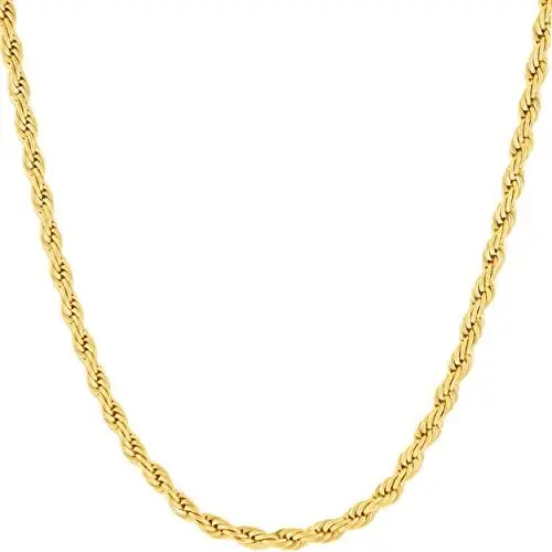 LIFETIME JEWELRY 3mm Diamond Cut Rope Chain Necklace 24k Real Gold Plated
