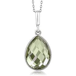 Gem Stone King 925 Sterling Silver Green Prasiolite Pendant Earrings Set 19.50 Cttw Pear Shape 16X12MM with 18 Inch Silver Chain